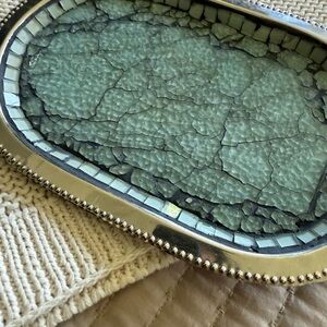 Elegant Silver and Green Mosaic Tray